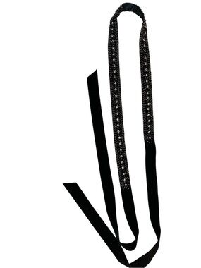 Beaded Crystal Embellished Black Velvet Belt